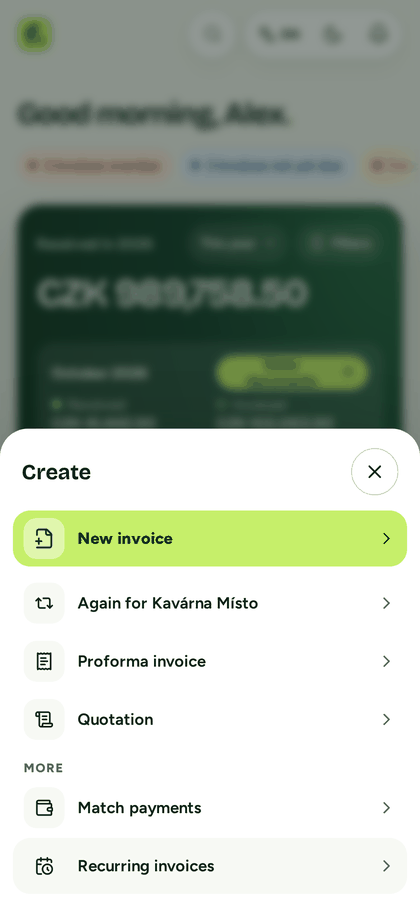 The menu for creating a new document on a phone.